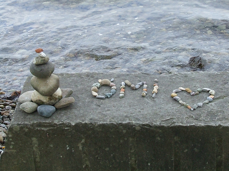 kamene kule, kamenje, srce, uzorak, ljubav, vode, jezero