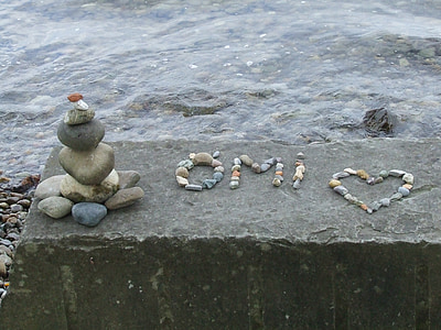 torrette di pietra, pietre, cuore, modello, amore, acqua, Lago
