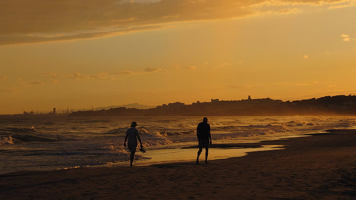 Hiszpania, wody, morze, Abendstimmung, zachód słońca, Tarragona, Plaża