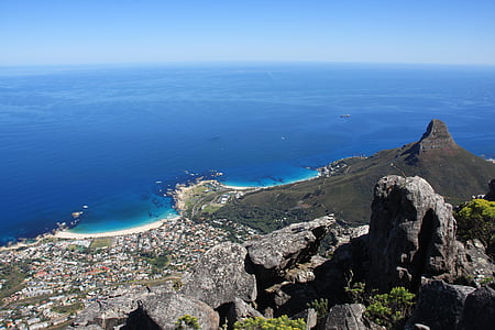 Kaapstad, Kamps bay, Tafelberg, lionshead, Outlook, zee, blauw
