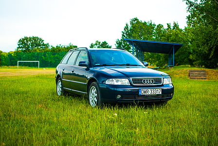 Audi, A4, travnik, avto, nebo, trava, prevoz