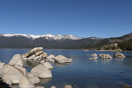 Llac tahoe, Califòrnia, l'aigua, muntanyes, cel, arbres, vacances