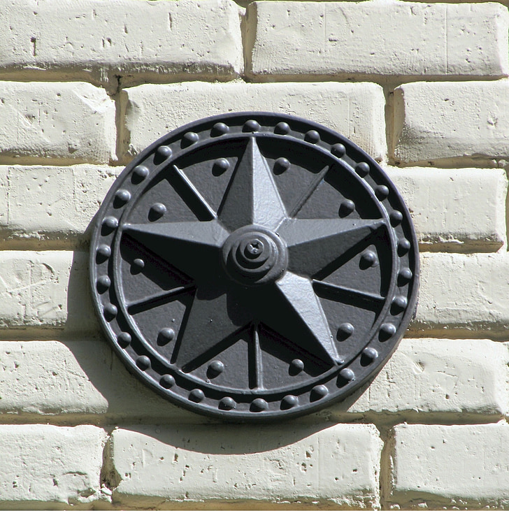 Lone star, Texas, stjärnigt, metall, tegelstenar, dekoration, Metallic