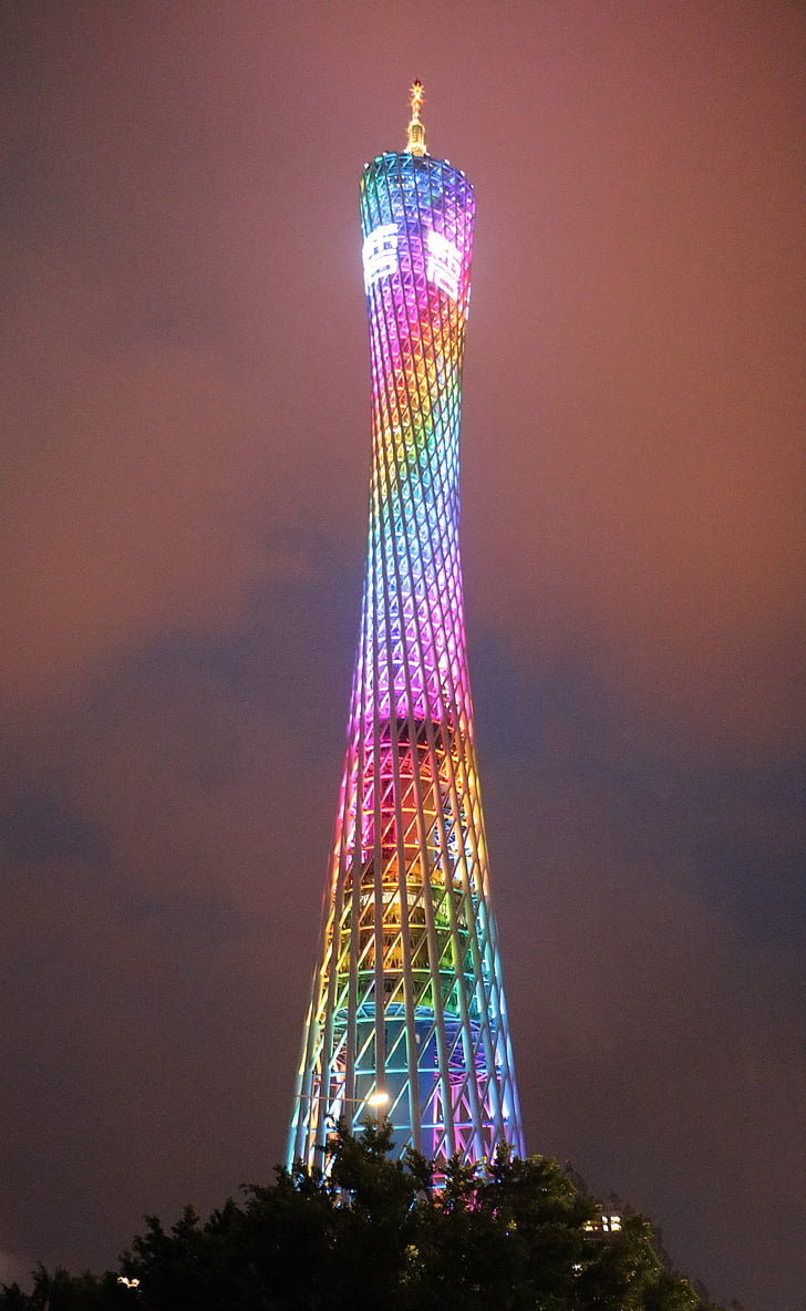 Kantonin torni, vyötärö, Tower telecom, yö, Tower, kuuluisa place, arkkitehtuuri