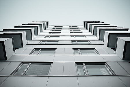 grey, high, rise, building, white, sky, windows