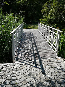 spreeauenpark, híd, rövid, erdőben, fehér