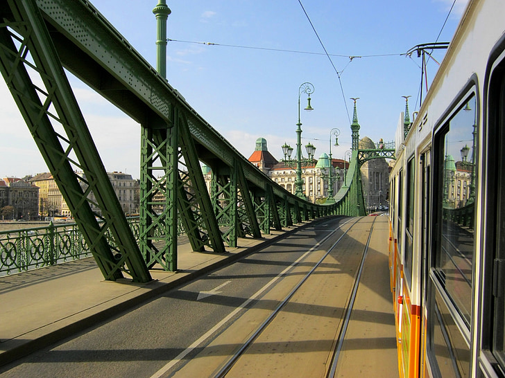 budapest, electric, bridge, liberty bridge, tracks, city