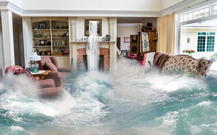 les inundacions, surrealista, sala d'estar, disseny, fantasia, interior, vivint
