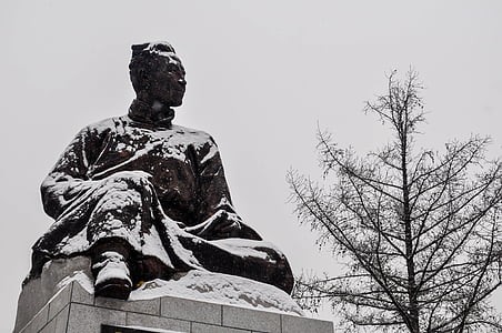 kirjailija, runoilija, patsas, Kirjallisuus, Ulan Bator, Mongolia, vanha
