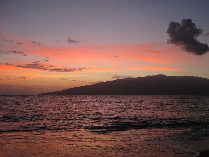 pôr do sol, Havaí, mar