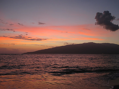 zonsondergang, Hawaii, zee