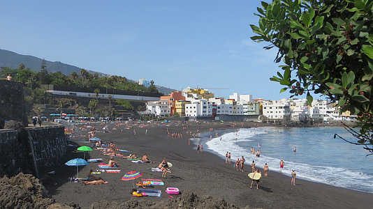 Tenerife, pláž, Jardin, láva, Španělsko