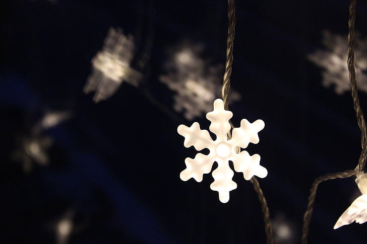 snowflake, winter, decoration, light, christmas, holiday, celebration