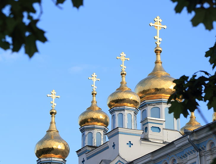 Latvia, Daugavpils, kirke, ortodokse, kors, gull, løk