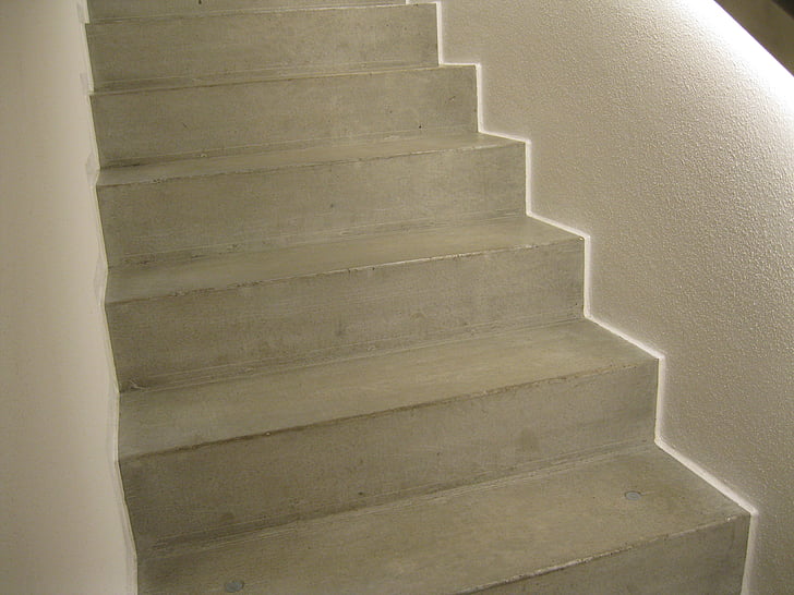 stepenice, postupno, razini, stubište, svjetlo, pojava, beton