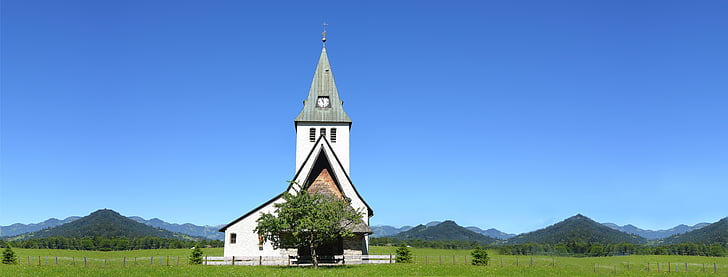 panorama de la montaña, campanario, Iglesia, religión, cielo, azul, Dom