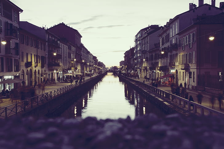 mosty, Canal, mesto, domy, noc, Nočný život, rieka