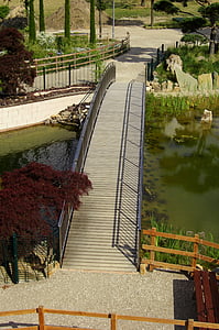 bridge, park, pond, nature, scenic