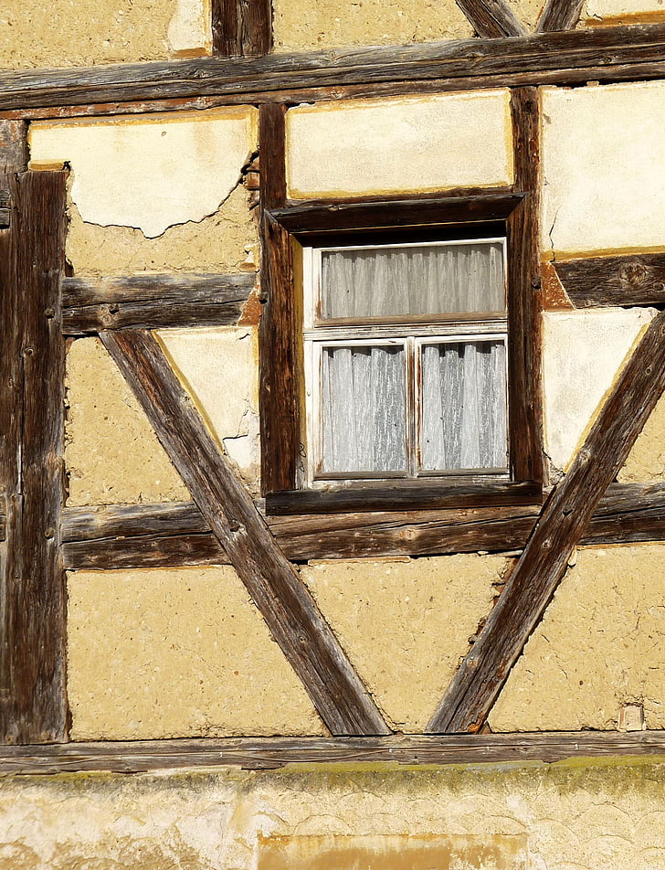 bandagist, vindue, gamle, bygning, hjem, fachwerkhaus, træ