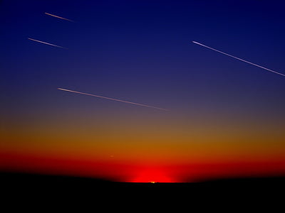 lyset spor, meteoritter, natur, stjerneskudd, himmelen, solnedgang, skumring