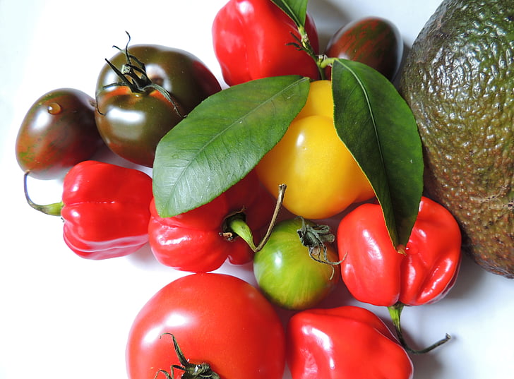 овочі, помідори, здоровий, червоний перець, авокадо, перець чилі, продукти харчування