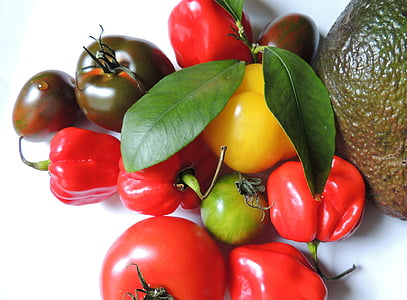 köögiviljad, tomatid, terve, paprika, avokaado, tšilli, toidu