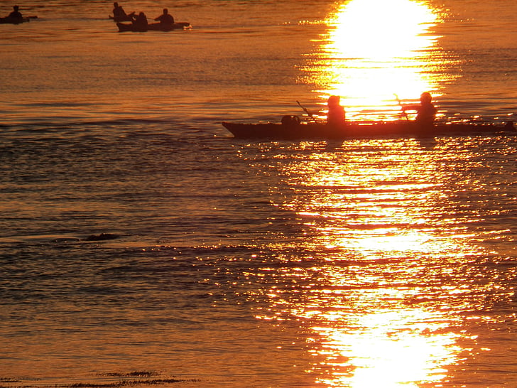 thuyền kayak, kayakers, chèo thuyền kayak, hoàng hôn, hoàng hôn, mặt trời lặn, Chạng vạng
