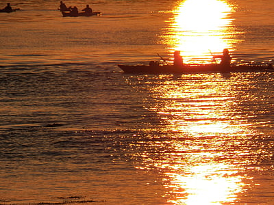 kajak, kayakers, kajakken, zonsondergang, zonsondergangen, Sundown, schemering