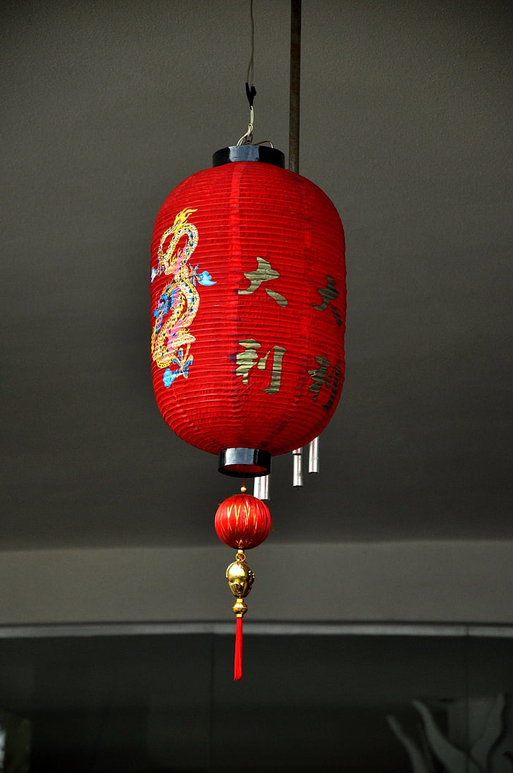 luč, azijske, kitajščina, rdeča, visi, svetlobe, tradicionalni
