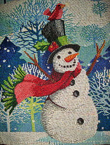 snow man, image, scarf, winter, cold, cap, snow