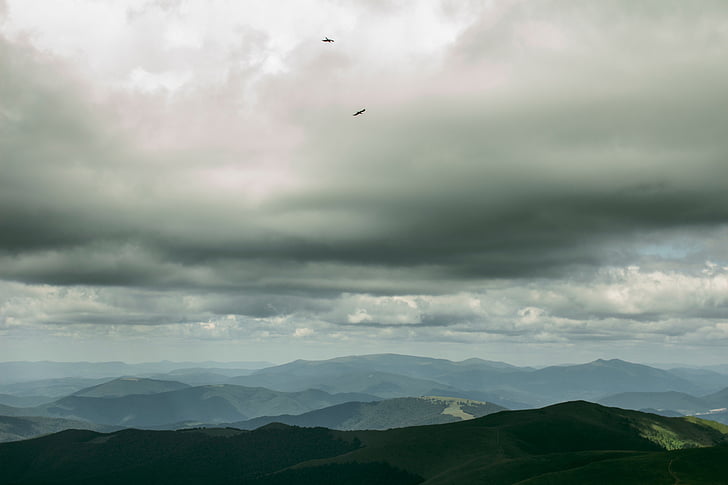 nature, landscape, mountain, clouds, sky, grass, field