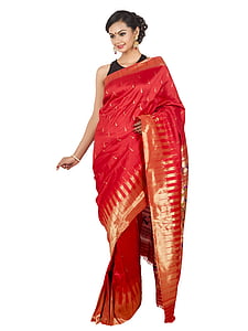 paithani saree, paithani silke, indisk kvinne, mote, modell, tradisjonelle klær
