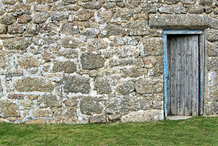 porta, paret, vell, pedra, granit, blocs, morter