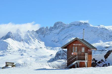 esqui, WC, chalé, montanha, Alpes, rústico, Saboia