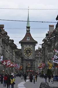 Bern, alej, ľudské, cestné, dav, vlajky, Live