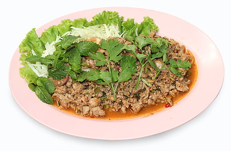 thaifood, carne de porco yum, yum, comida, vegetal, refeição, jantar