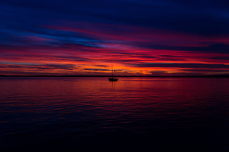 båt, Horizon, Seascape, solnedgang, vann