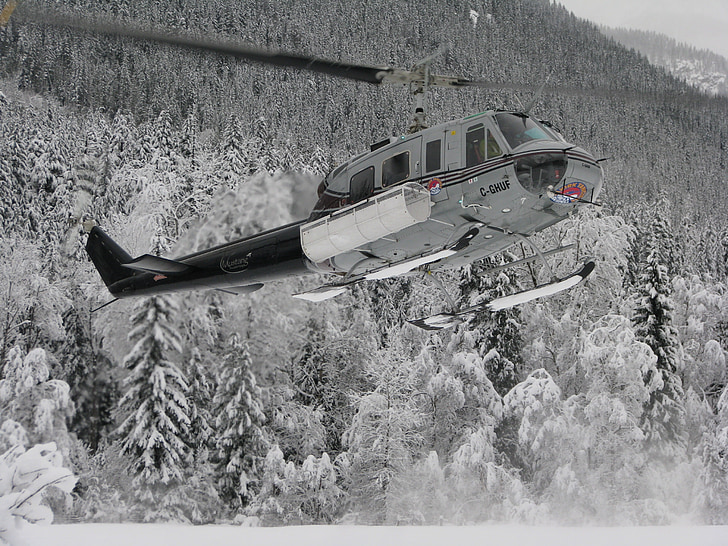 helicóptero, neve, montanha, Canadá, Inverno