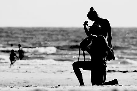 photographer, beach, back light, black and white, photography, recording, photograph
