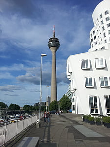 Düsseldorf, arquitectura, edificio, ciudad, estructuras, vista de la ciudad, los medios de comunicación del puerto