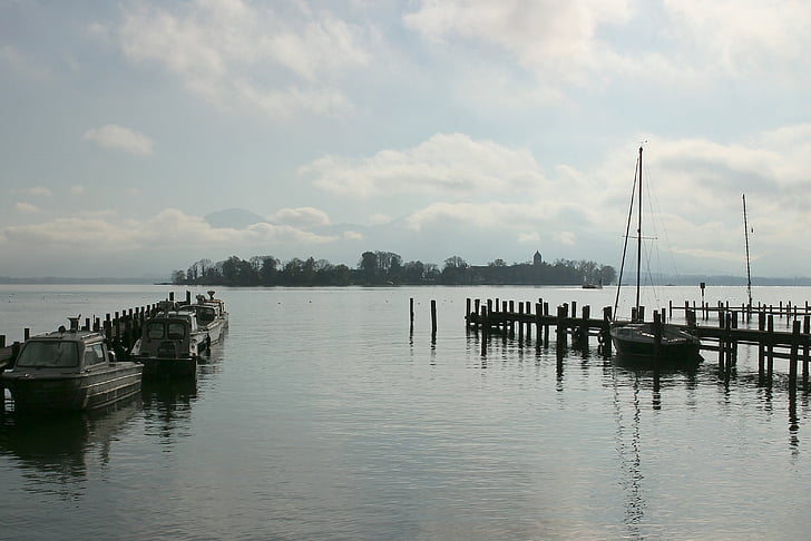 chiemsee, lake, island, landscape, upper bavaria, view, port