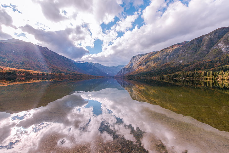 jezero, obloha, reflexe, Horizont, Scene, krásná krajina, Příroda