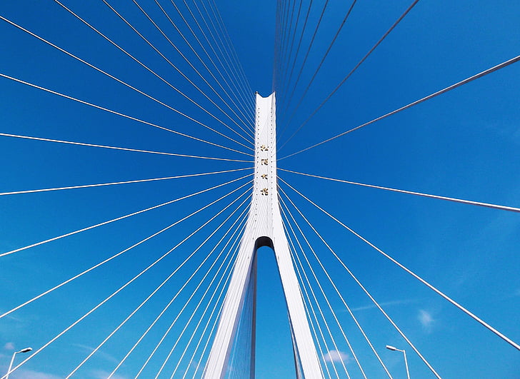 Most, błękitne niebo, kabel
