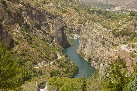 andalusia, spain, landscape, mountains, river, water, forest
