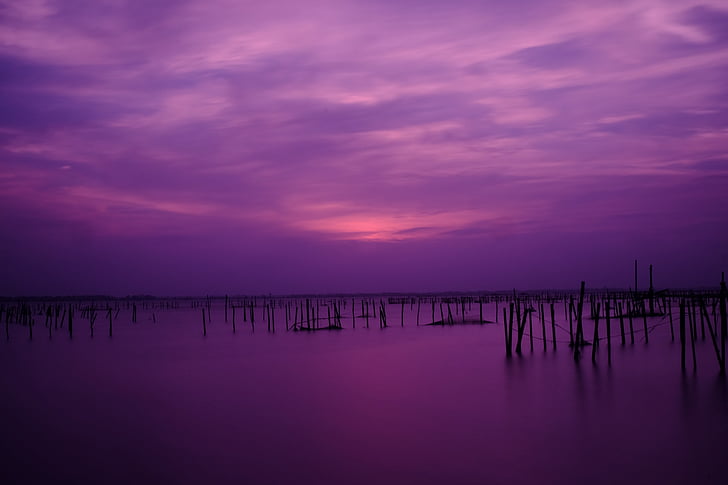 solnedgang i tam giang lagunen, Vietnam, solnedgang, ettermiddagen, vann, skyen, Street