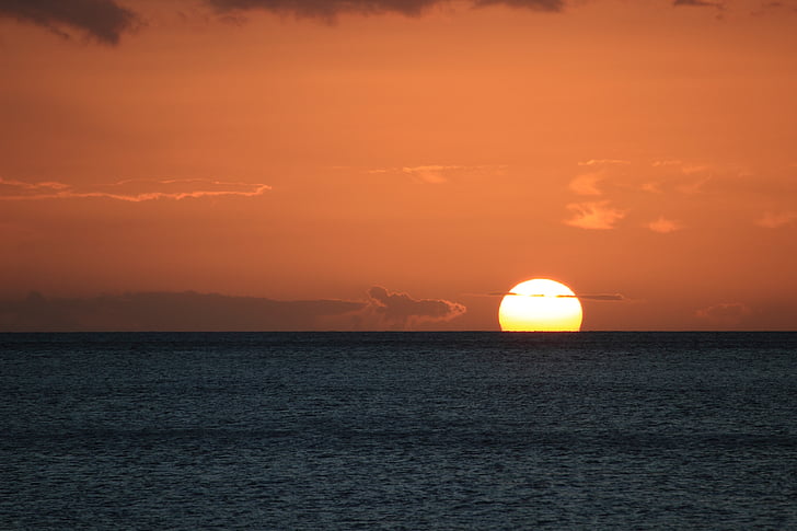 solnedgång, solen, naturen, Guadeloupe, havet, skymning, sommar