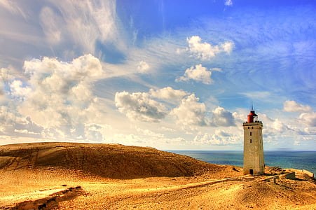 rubric, lighthouse, denmark, north sea, rudbjerg knude, holiday, dunes