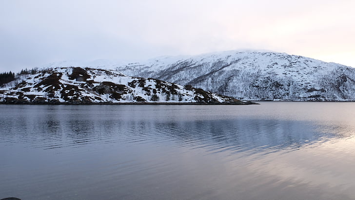 lauklines kystferie, weergave, Tromsø, Noorwegen, Lake, winter, landschap
