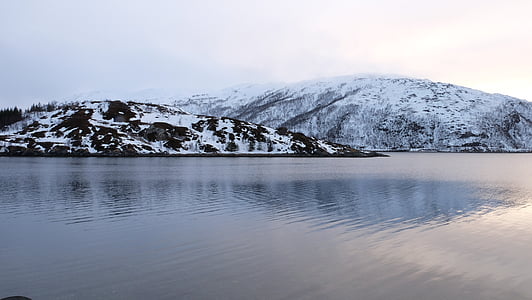 lauklines kystferie, skats, Tromse, Norvēģija, ezers, ziemas, ainava