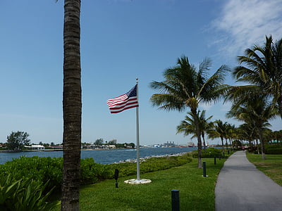 american flag, seaside, park, sky, outdoor, patriot, usa